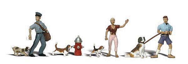 O Scale  People &amp; Pets -People, Dogs &amp; Hydrant
