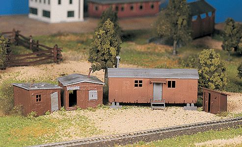 O Scale - Plasticville U.S.A.(R) Classic Kits -- Hobo Jungle (Two Shacks, Boxcar &amp; Outhouse)