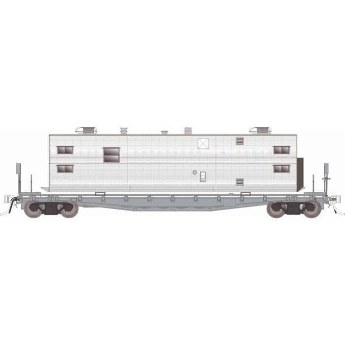 Class F30A 50&#39; Flatcar w/Camp Trailer, Select: Painted, Unlettered (gray)