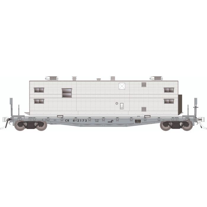 Class F30A 50&#39; Flatcar w/Office, Kitchen, Diner Trailer 6-Pack, Select: Conrail Set #2 (MOW Gray)