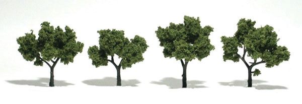 Ready-Made "Realistic Trees" - Deciduous - 2 to 3" 5.1 to 7.6cm pkg(4), Select: Light Green