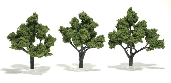 Ready-Made "Realistic Trees" - Deciduous - 4 to 5" 10.2 to 12.7cm pkg(3), Select: Light Green