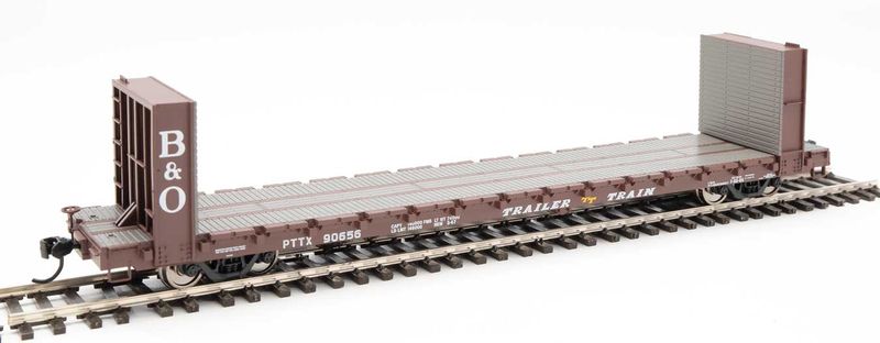60' Pullman-Standard Bulkhead Flatcar (48' IL) - Ready to Run -- Trailer-Train with B&amp;O Bulkheads #90656