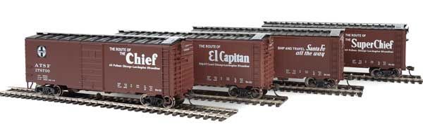 40' PS-1 Santa Fe Slogan Boxcar 4-Pack - Set #1 - #276629, #276566, #276700, #276502
