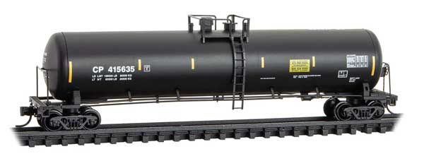 56' General-Service Tank Car - Ready to Run -- Canadian Pacific #415635 (black, yellow conspicuity marks)