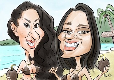 D- Order Double Caricature Head and Shoulders with Light Background (2 Person minimum).