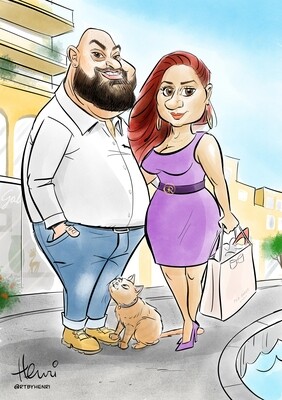 Caricature Couple full body & light background. Customize >