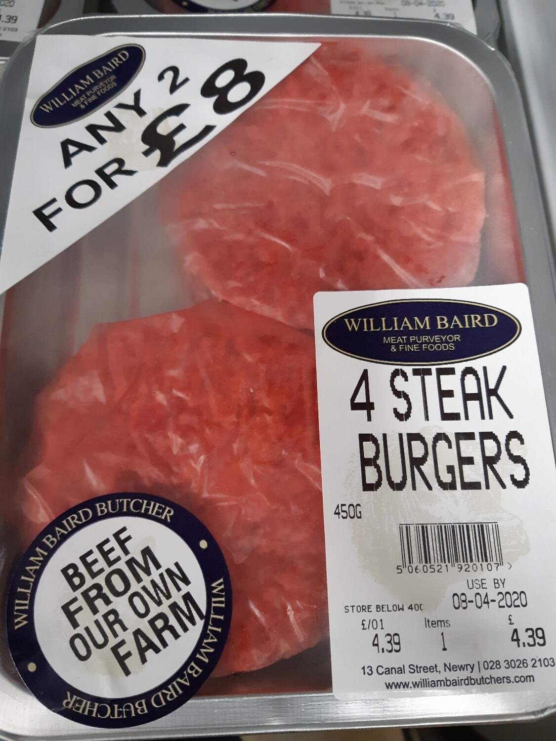 Zz Steak Burgers (2 packs of 4 For £9.50)