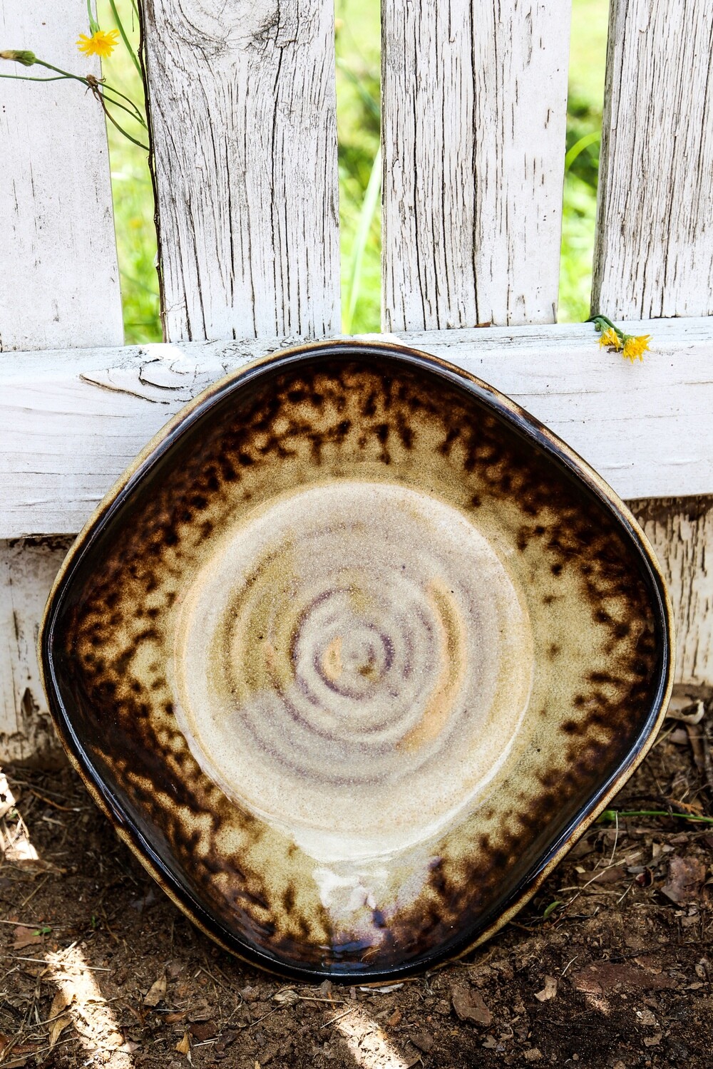 large Wavy Bowl/platter with carving on bottom