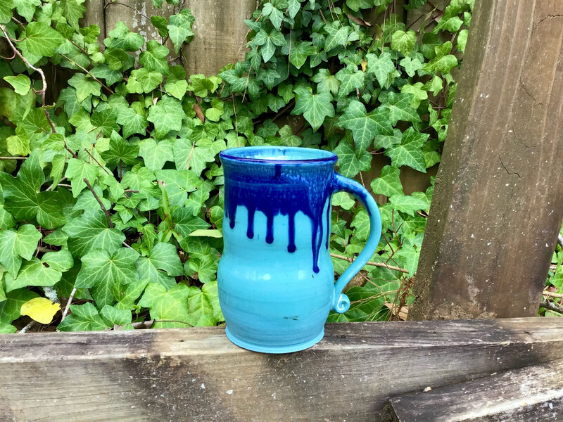large colored clay teal dark blue drip mug