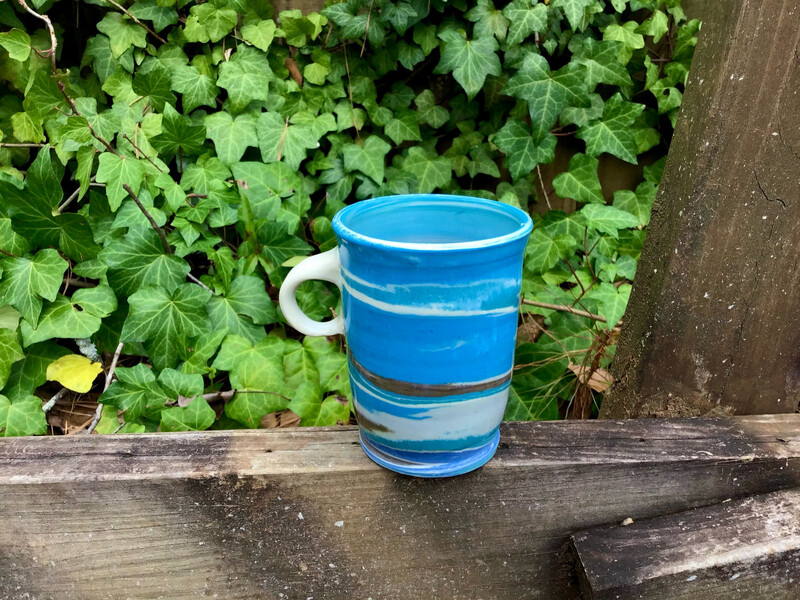 colored clay marble blue mug with dainty handle