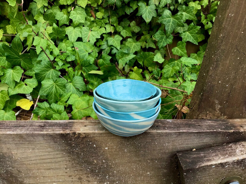 set of four tiger striped small snack bowls