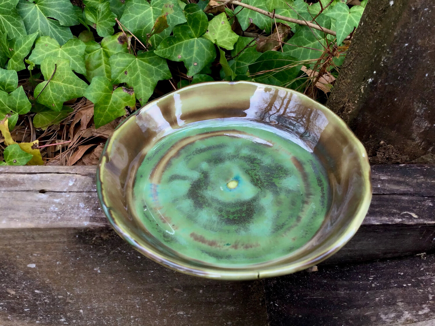 iridescent green/brown dish