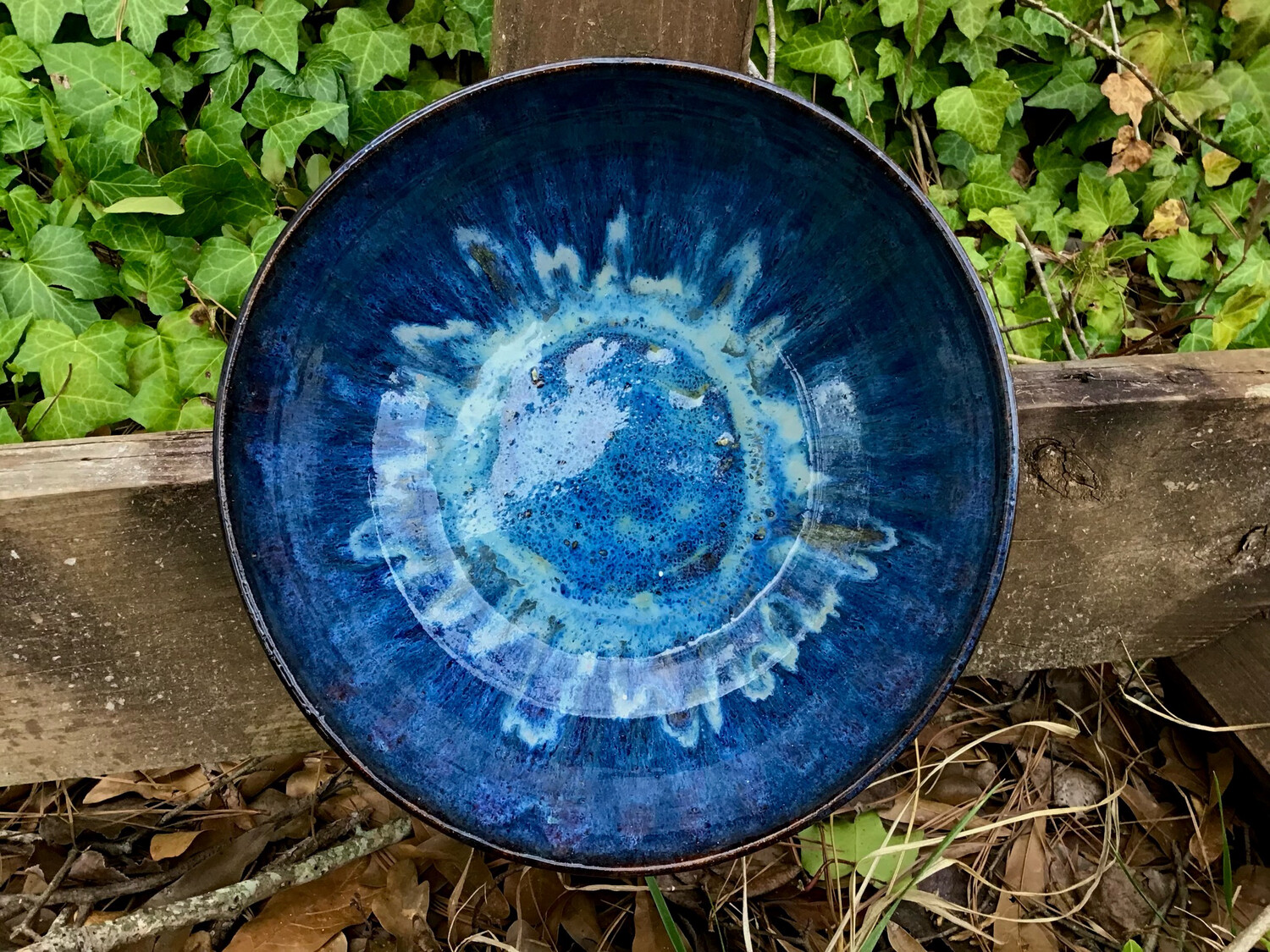 large vivid Blue drip bowl