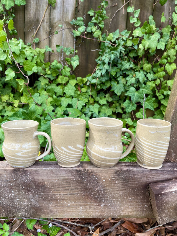 set of 2 tiger striped mugs and 2 tiger striped Cups