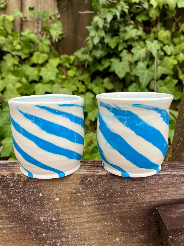 set of two colored clay tiger striped wine cups