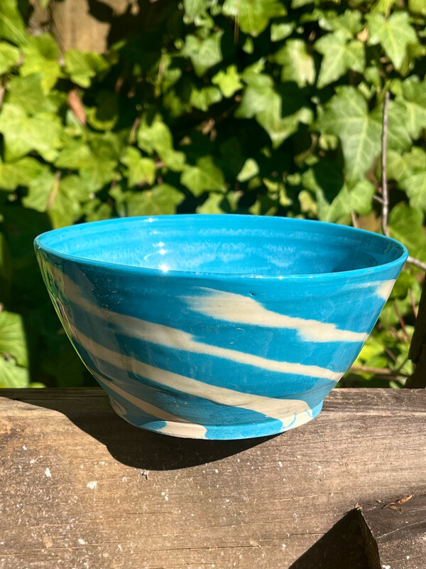 tiger striped bright blue bowl