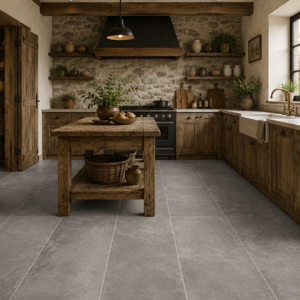 Concrete Grey Matt Porcelain Floor Tile - 600 x 1200mm Concrete Grey Matt Porcelain Floor Tile - 600 x 1200mm
