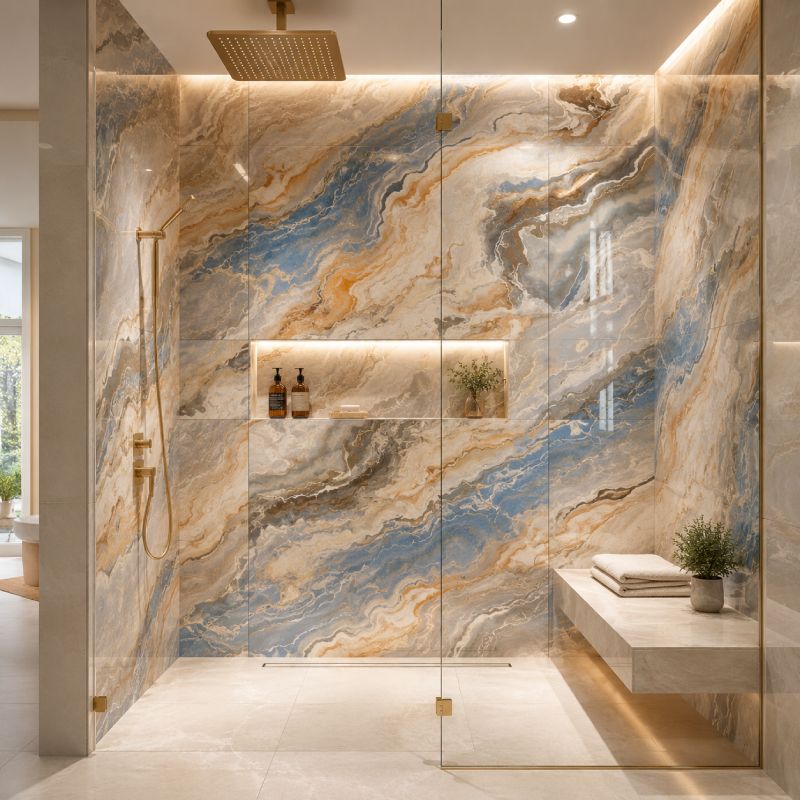 Santorini Glow Shiny Porcelain Floor Tile - 600 x 1200mm Santorini Glow Shiny Porcelain Floor Tile - 600 x 1200mm