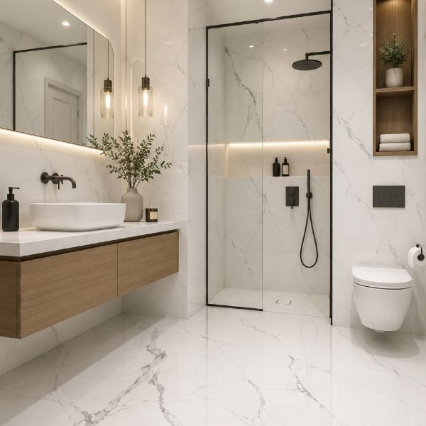 Ivy Hill Carrara Shiny Porcelain Floor Tile - 600 x 1200mm