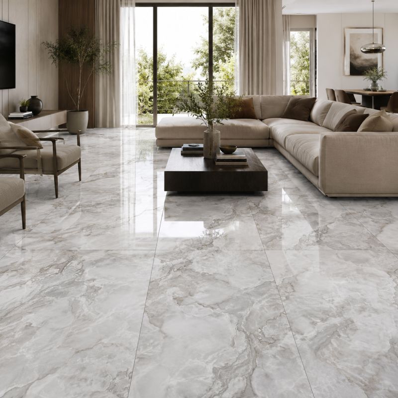 Milano Grey Shiny Porcelain Floor Tile - 600 x 1200mm