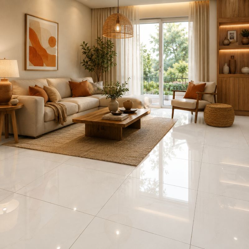 Ice White Shiny Porcelain Floor Tile - 600 x 600mm Ice White Shiny Porcelain Floor Tile - 600 x 600mm