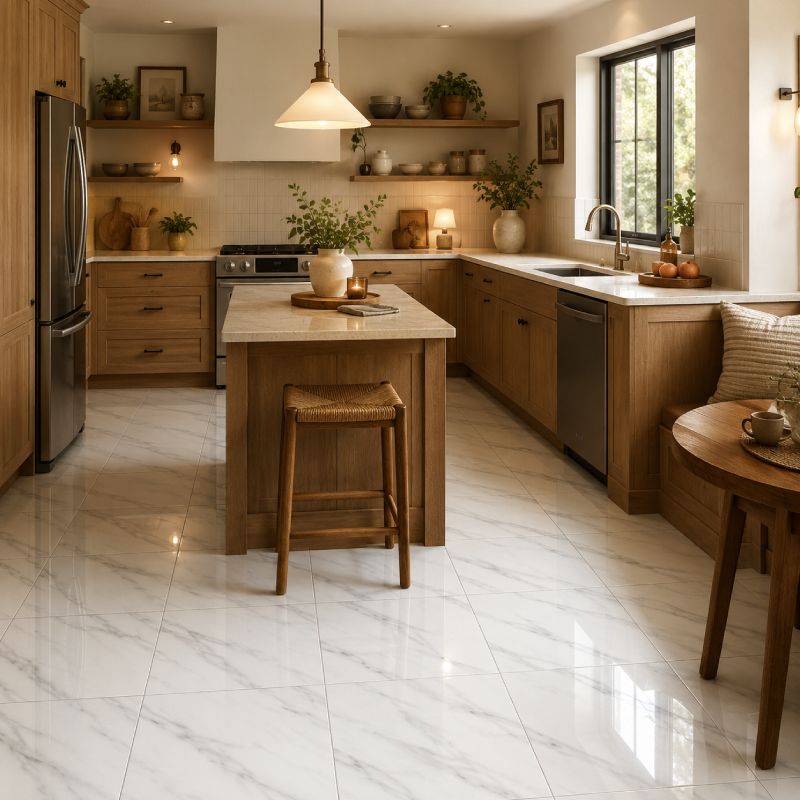 Carrara Artura Shiny Porcelain Floor Tile - 600 x 600mm Carrara Artura Shiny Porcelain Floor Tile - 600 x 600mm