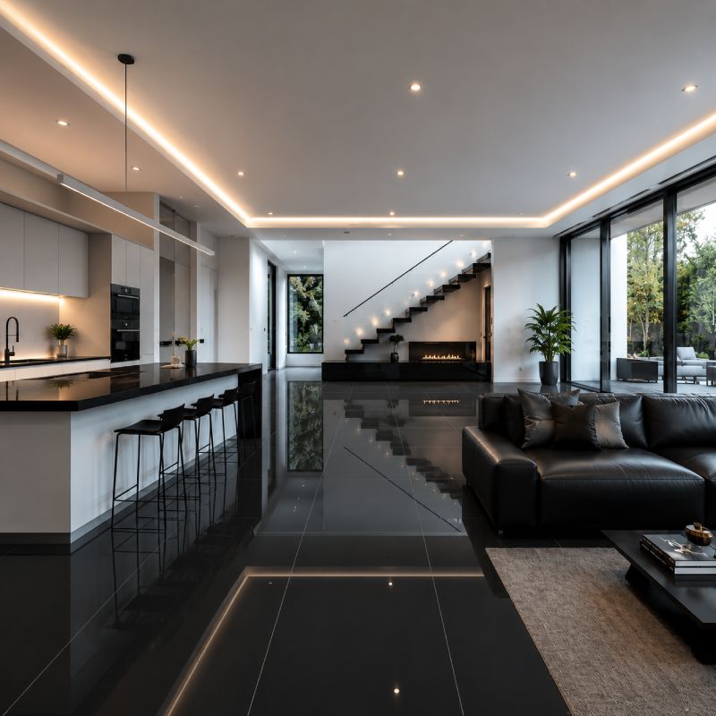 Pure Black Shiny Porcelain Floor Tile - 600 x 1200mm