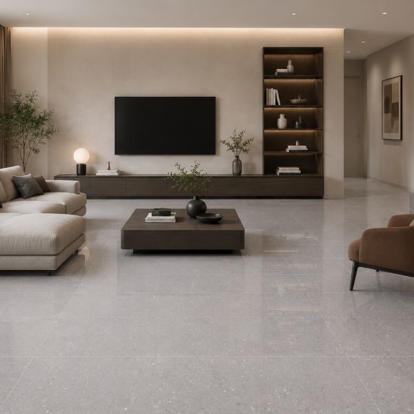 Pebble Grey Shiny Porcelain Floor Tile - 600 x 1200mm Pebble Grey Shiny Porcelain Floor Tile - 600 x 1200mm