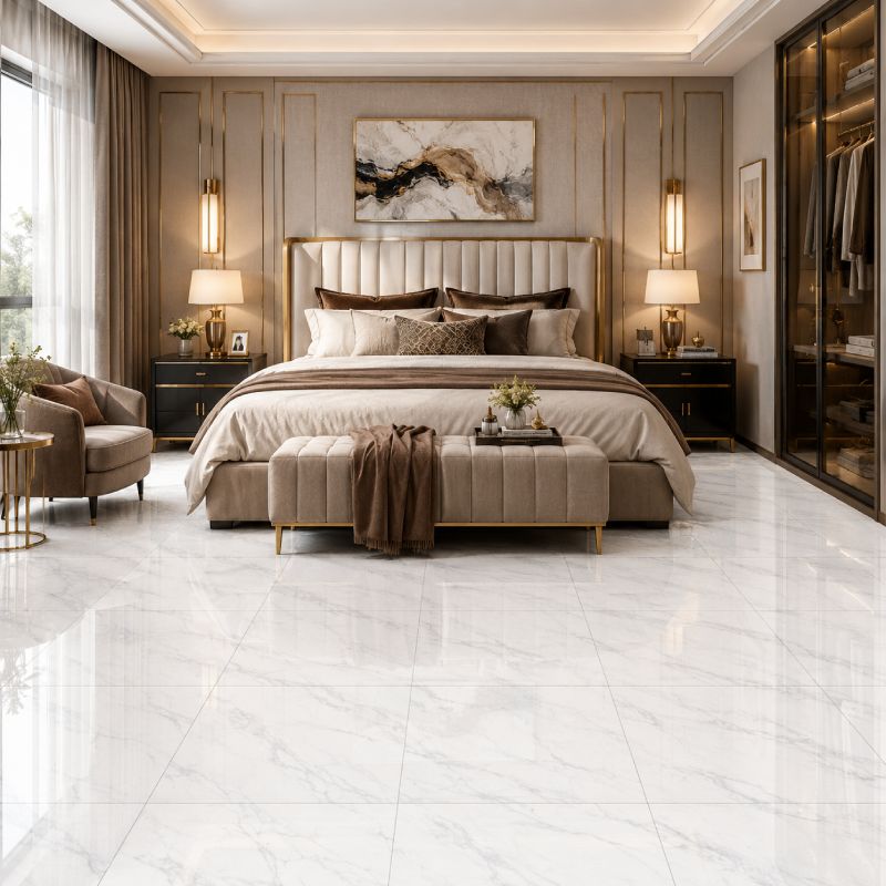 Antique Cararra Shiny Porcelain Floor Tile - 600 x 600mm Antique Cararra Shiny Porcelain Floor Tile - 600 x 600mm