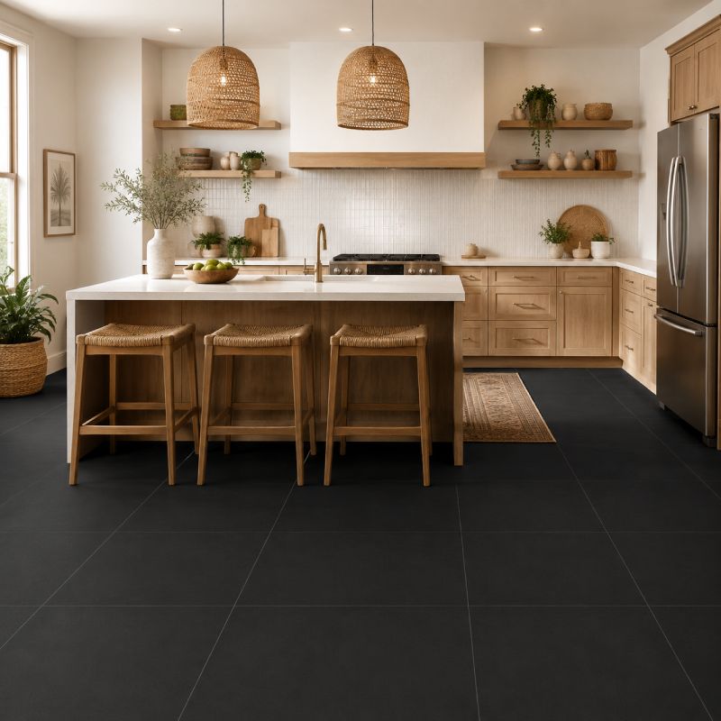 Pure Black Matt Porcelain Floor Tile - 600 x 600mm Pure Black Matt Porcelain Floor Tile - 600 x 600mm