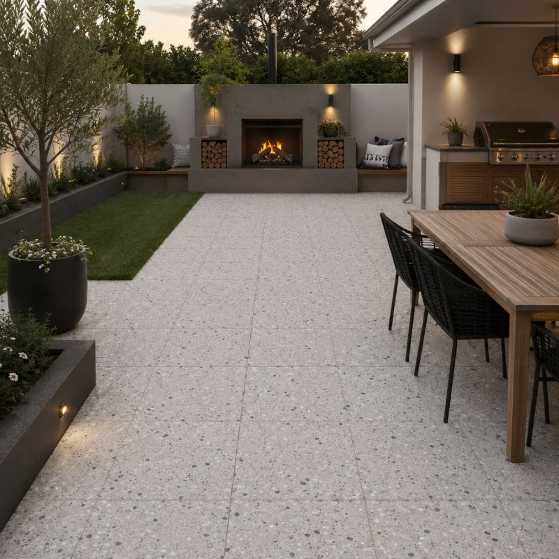Terrazzo Light Grey Slip-Resistant Porcelain Floor Tile - 600 x 600mm Terrazzo Light Grey Slip-Resistant Porcelain Floor Tile - 600 x 600mm