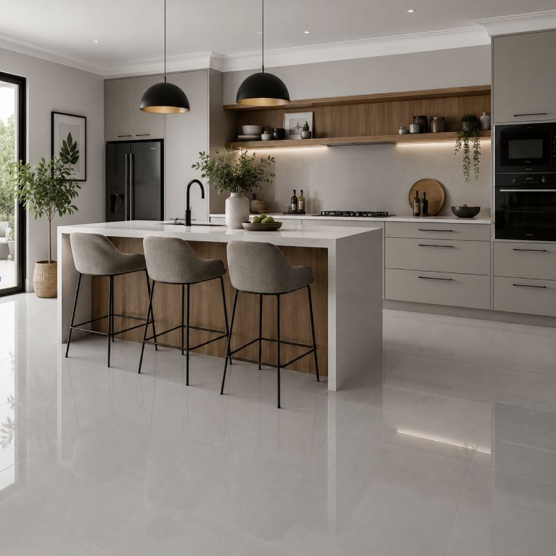 Pure Grey Shiny Porcelain Floor Tile - 600 x 600mm Pure Grey Shiny Porcelain Floor Tile - 600 x 600mm