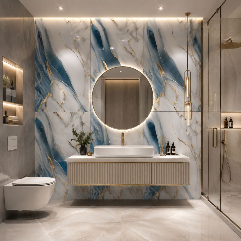 Azure Gold Shiny Porcelain Floor Tile - 600 x 1200mm