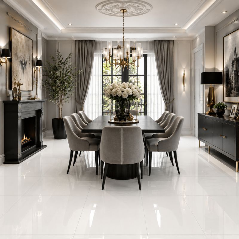 Super White Shiny Porcelain Floor Tile - 800 x 800mm Super White Shiny Porcelain Floor Tile - 800 x 800mm