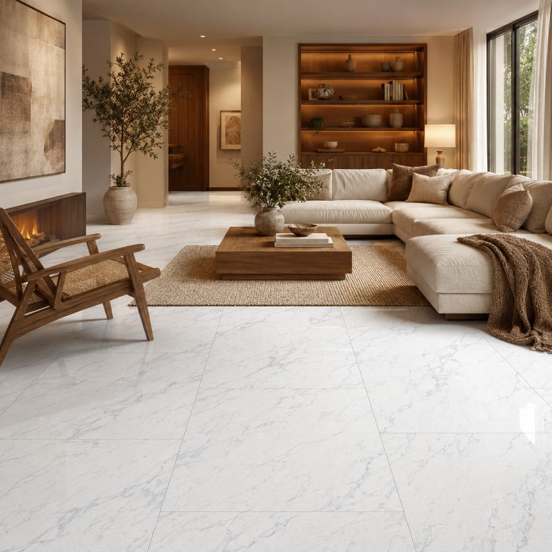 Antique Carrara Matt Carving Porcelain Floor Tile - 600 x 1200mm
