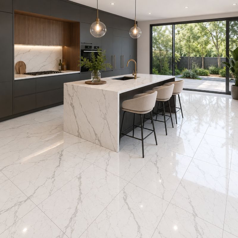Andes White Marble Shiny Porcelain Floor Tile - 600 x 1200mm Andes White Marble Shiny Porcelain Floor Tile - 600 x 1200mm