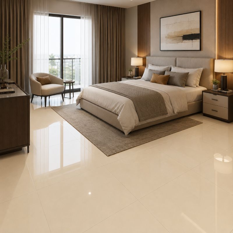 Nano Ivory Shiny Porcelain Floor Tile - 600 x 600mm