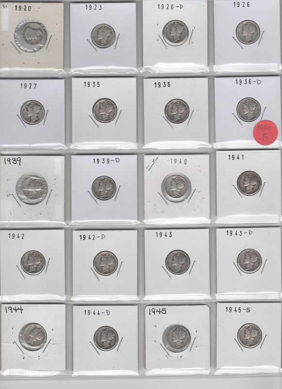 20 different Mercury dimes 1920 -1945 S PDS mints