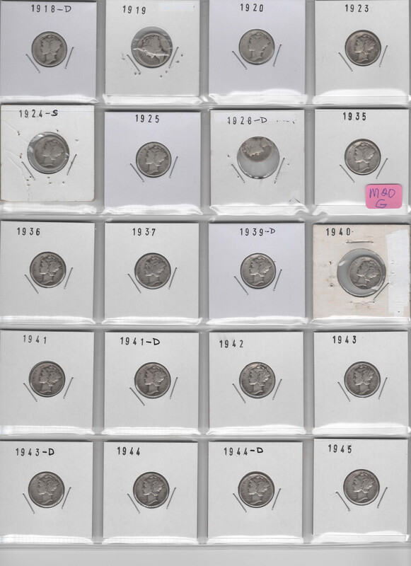 20 diff Mercury Dimes 1918-1945 PDS minrta