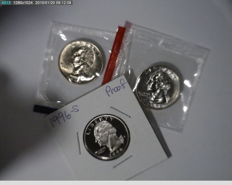 1996 PDS 25C Washington Quarters in mint cello and Proof