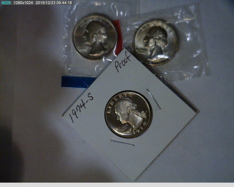 1974 PDS 25C Washington Quarters Unc in mint cello and Proof