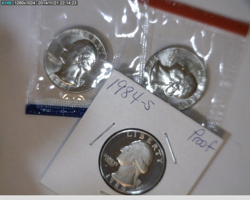 1984 PDS 25C Washington Quarters Unc in mint cello and Proof