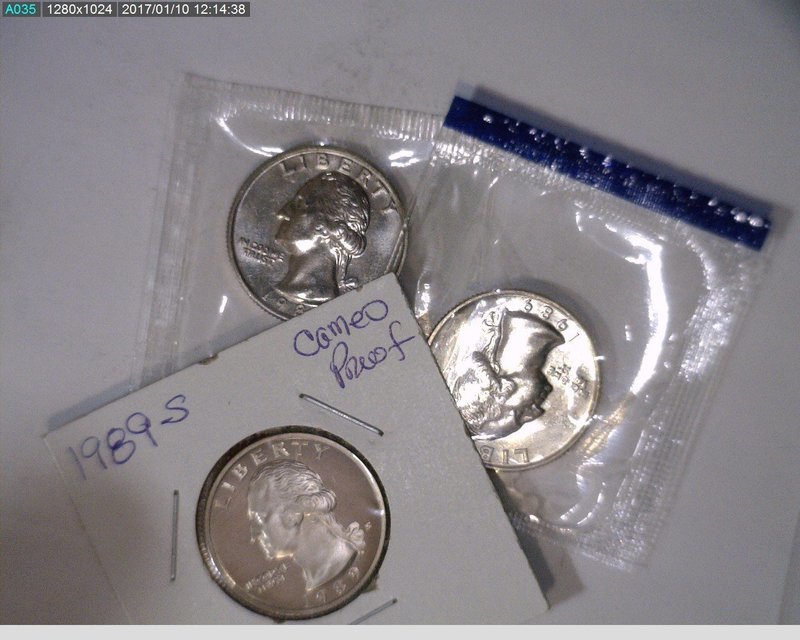 1989 PDS 25C Washington Quarters Unc in mint cello and Proof