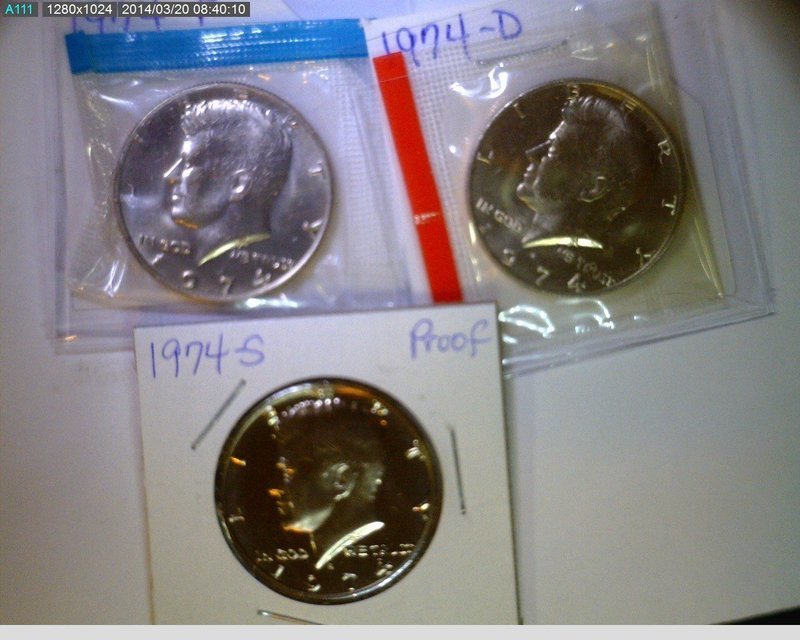 1974 PDS 50C Kennedy Half Dollars Unc in mint cello and Proof