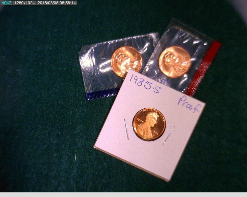 1985 P D S  Lincoln Cents Unc in mint cello and Proof