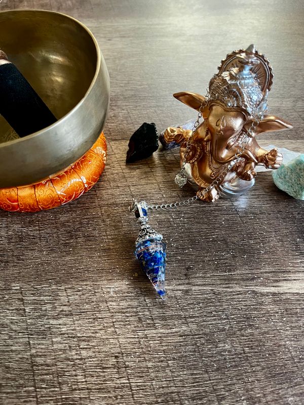 🔮 Pendule Conique en Cristal de Roche &amp; Lapis Lazuli