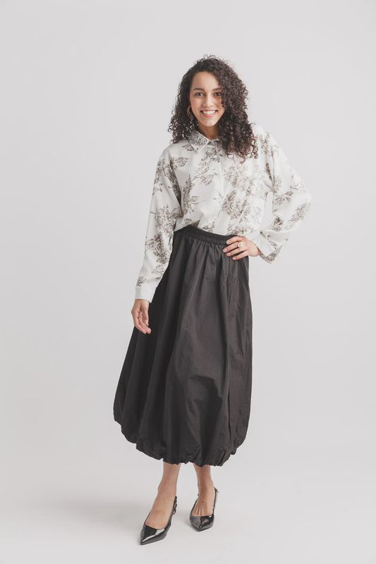 BUBBLE-HEM MIDI SKIRT