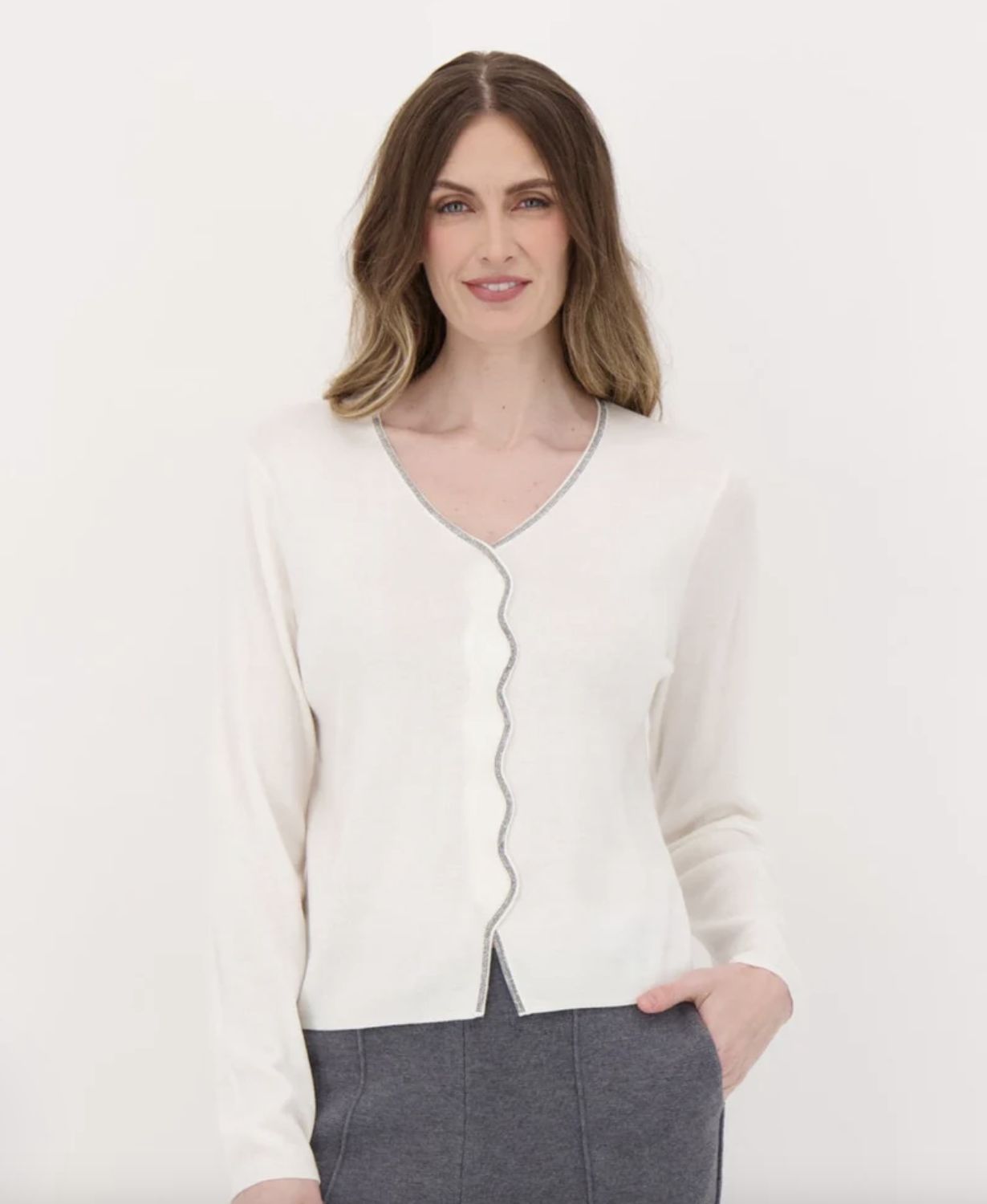 RHINESTONE VNECK SWEATER- IVORY
