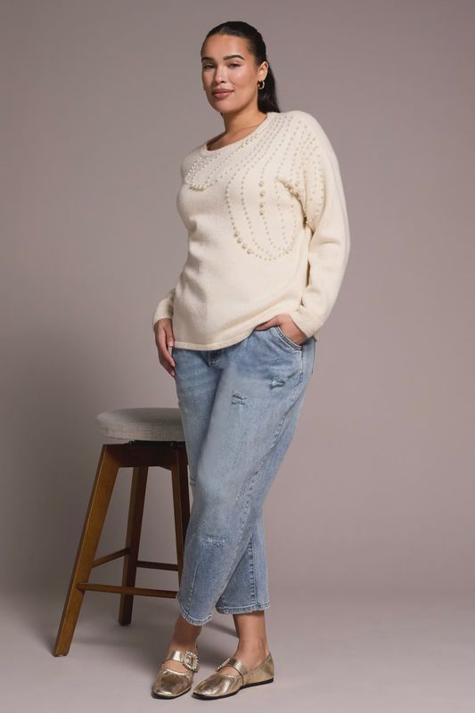 SOFT PEARL APPLIQUE DOLMAN SLEEVE SWEATER